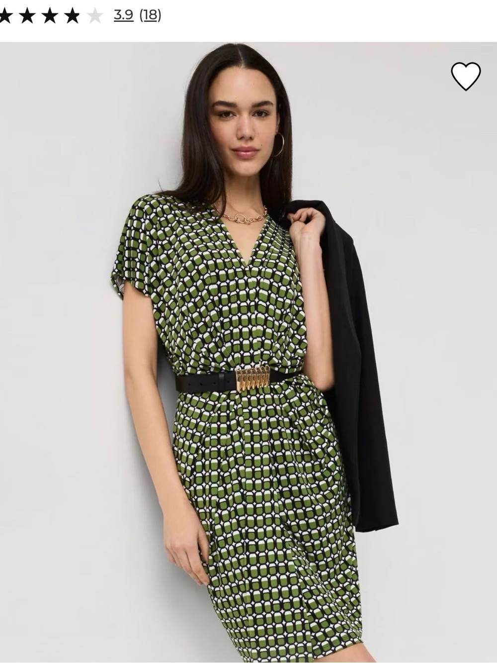 White House Black Market Green Geometric V-Neck Dress